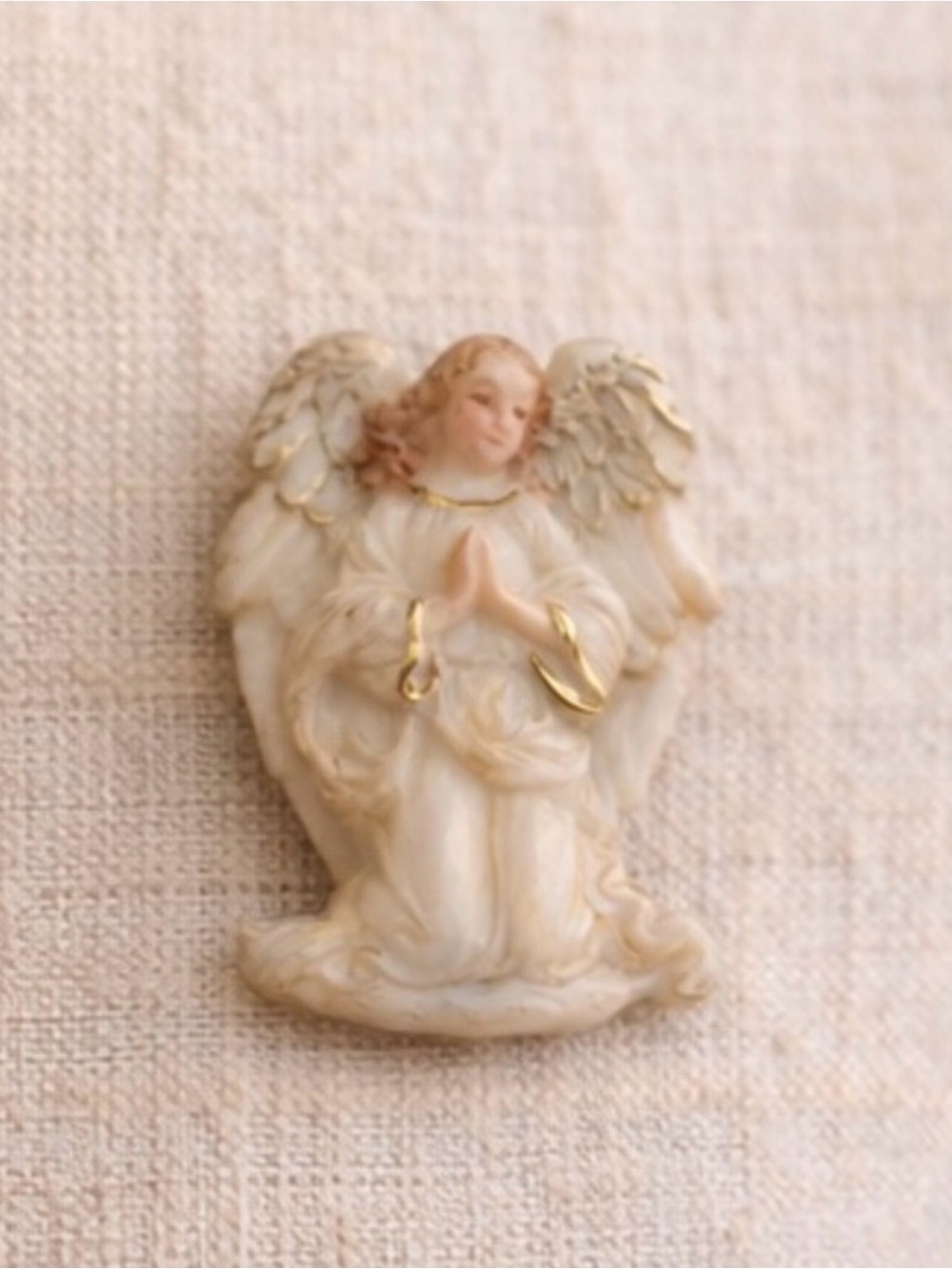 Vintage Estate Cream and Gold Angel Brooch Devotional Church Faith Christian